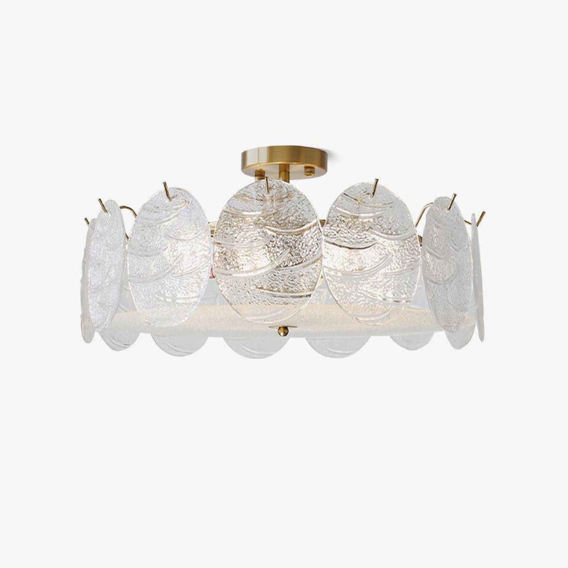 Velalaine plafondlamp van glas met afwerking en ribbelglas goudkleurig