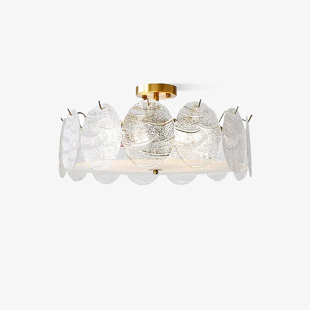 Velalaine plafondlamp van glas met afwerking en ribbelglas goudkleurig