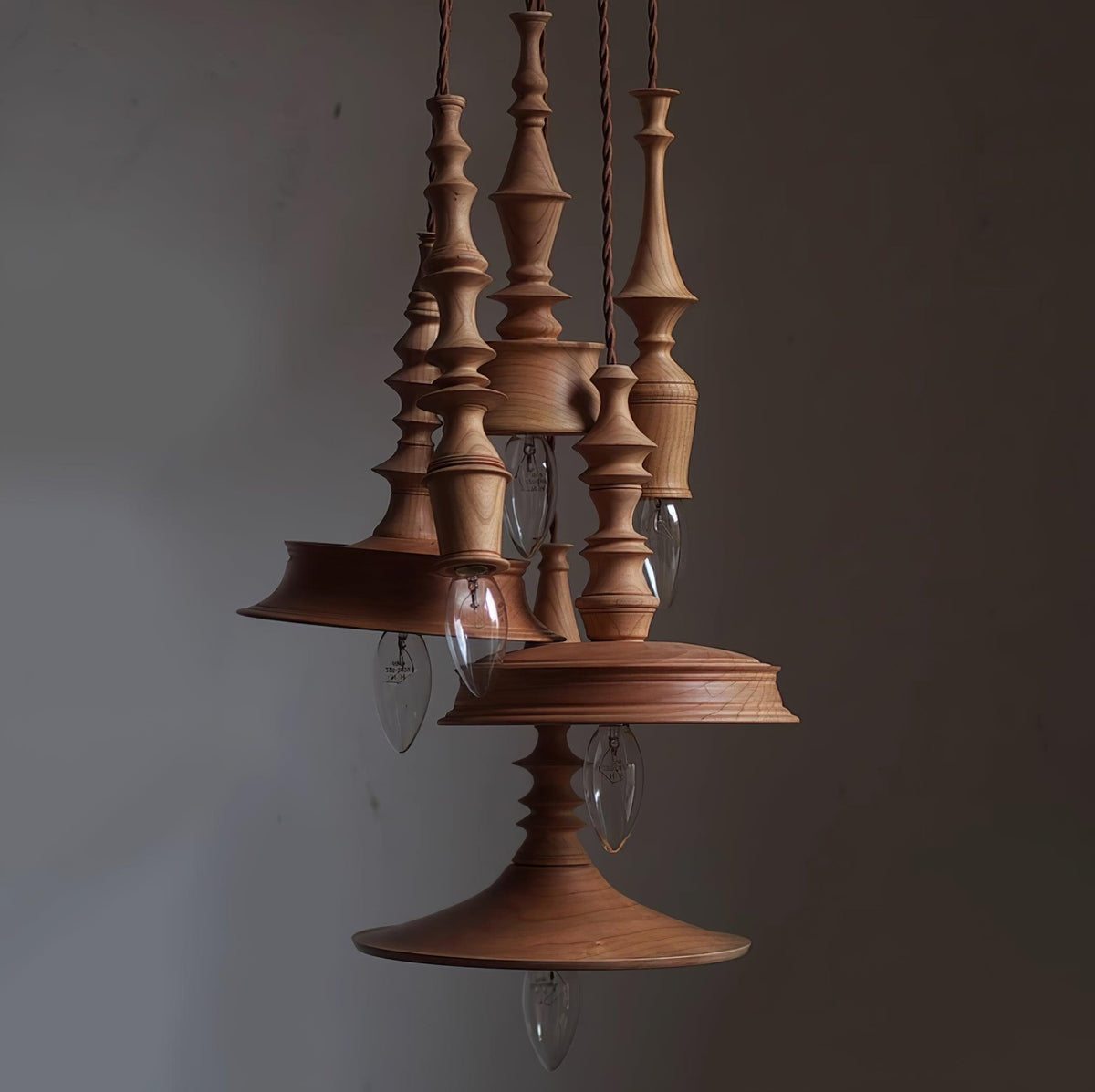 Tessira hanglamp van walnoothout met industriële stijl