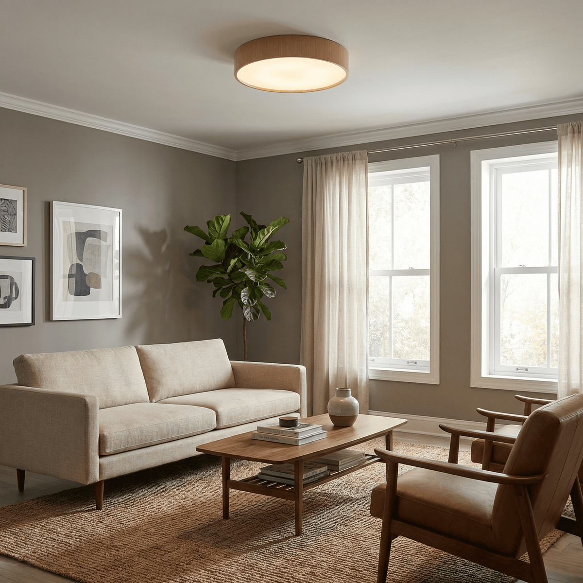 Miriena plafondlamp met zuiver houten frame