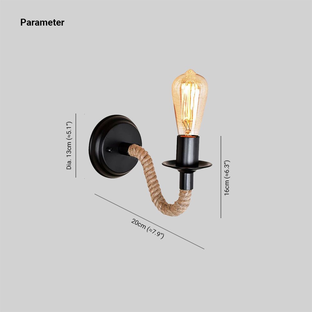 Epoch Vintage Indoor Wandlampen Zwart Metaal/Touw Binnen/Hal