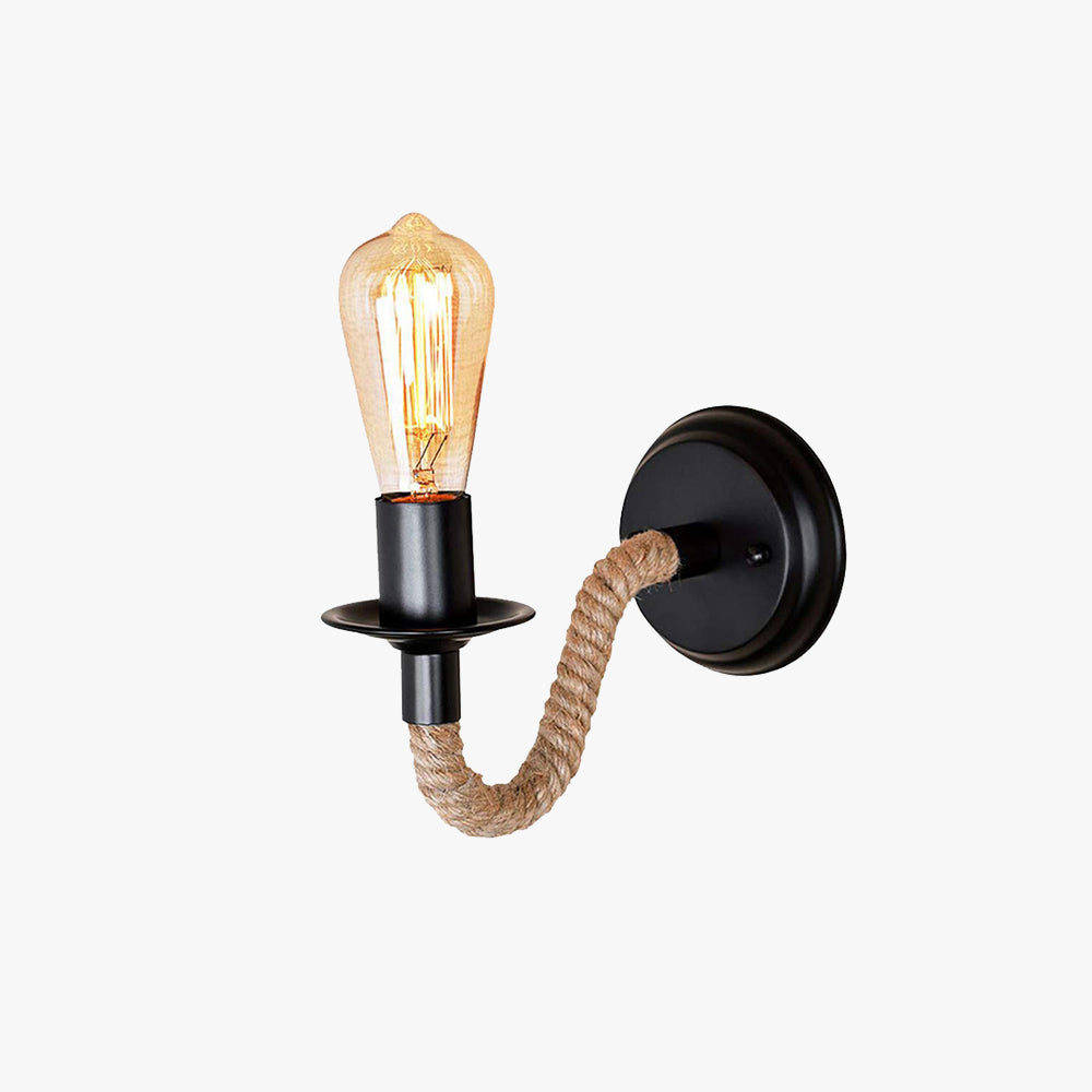 Epoch Vintage Indoor Wandlampen Zwart Metaal/Touw Binnen/Hal