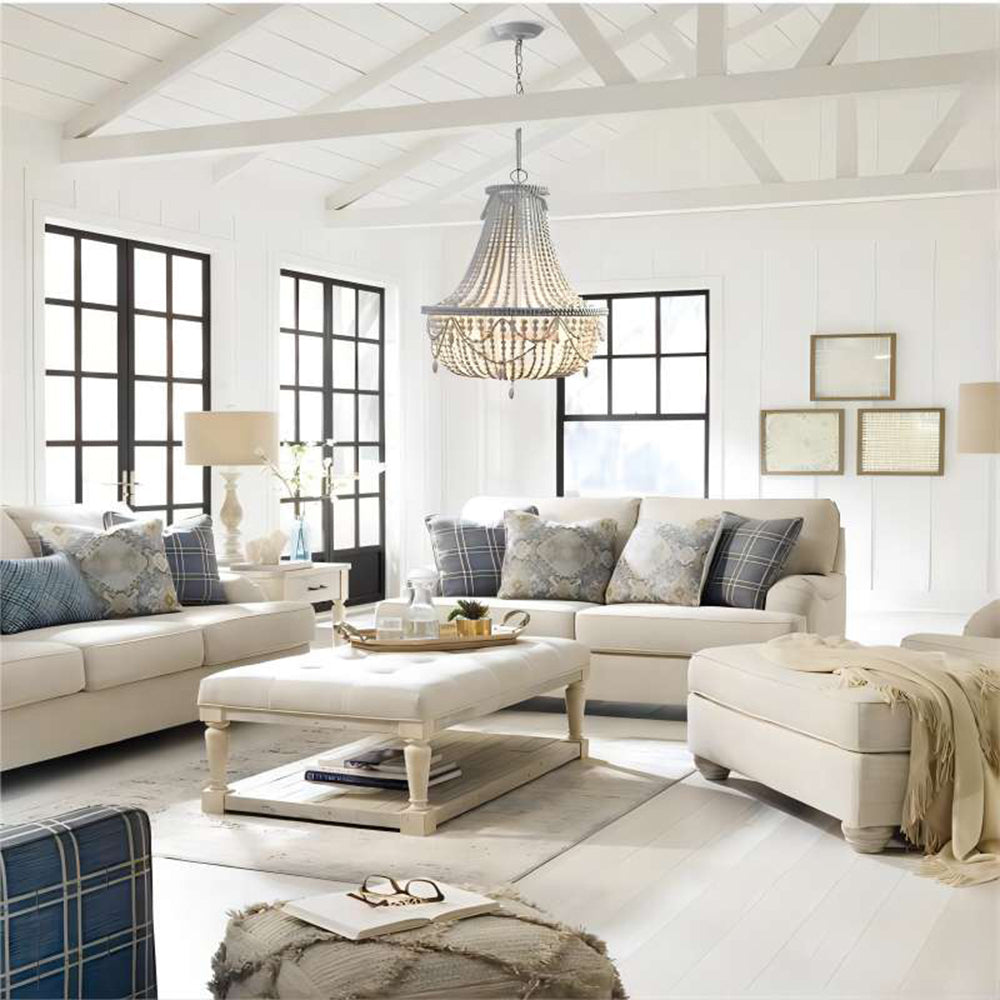 Silva Franje Retro Hanglamp Oud Wit Metaal Hout Slaapkamer/Woonkamer