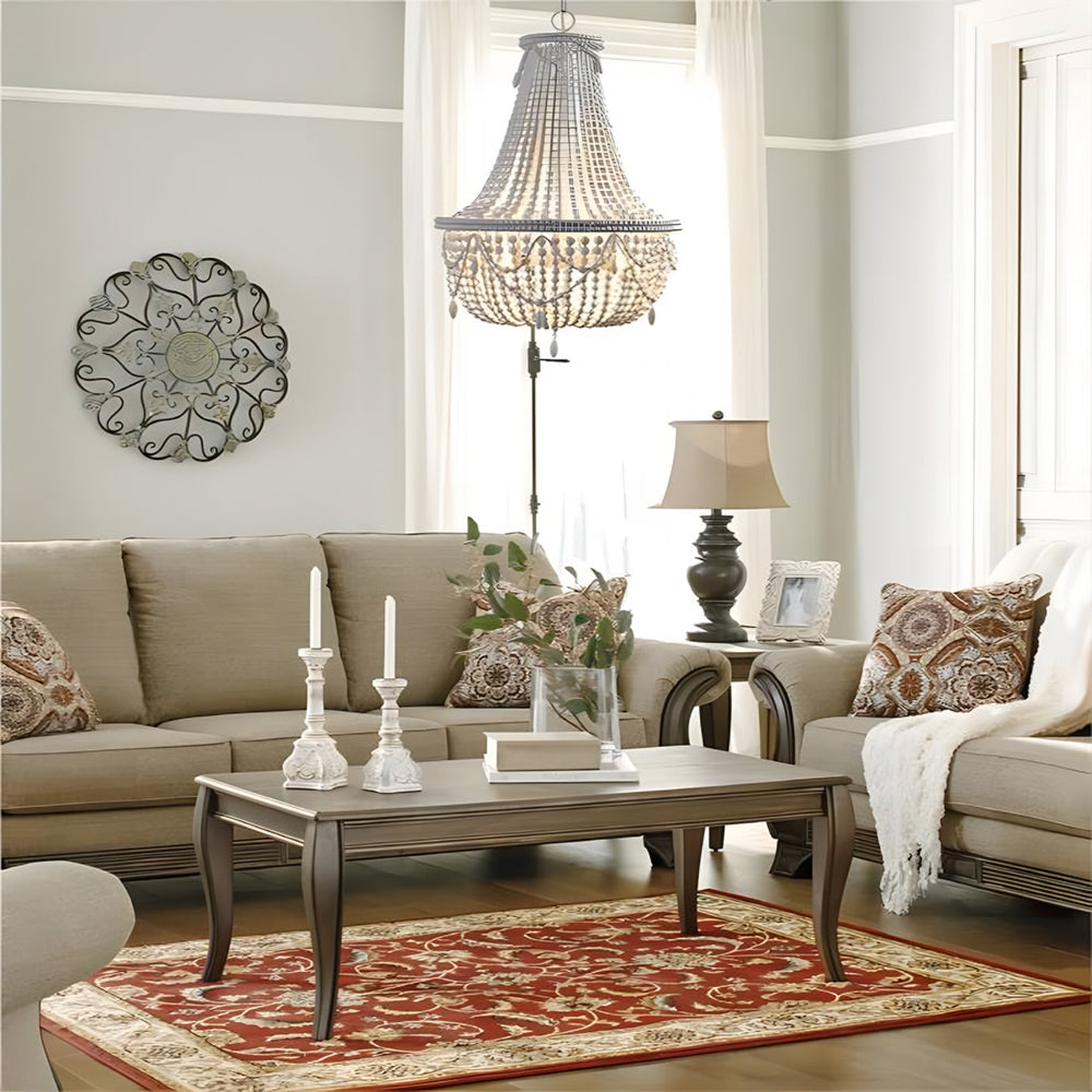 Silva Franje Retro Hanglamp Oud Wit Metaal Hout Slaapkamer/Woonkamer