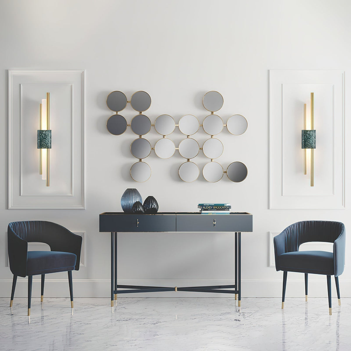 Evely Premium Noordse kunst wandlamp met marmer, met stekker
