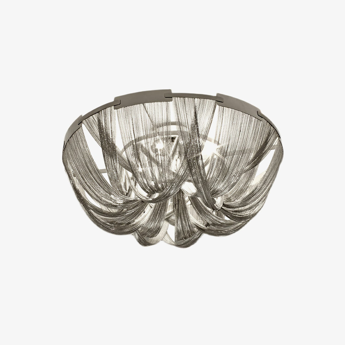 Talj plafondlamp met ketting van aluminium en tassel in nikkel