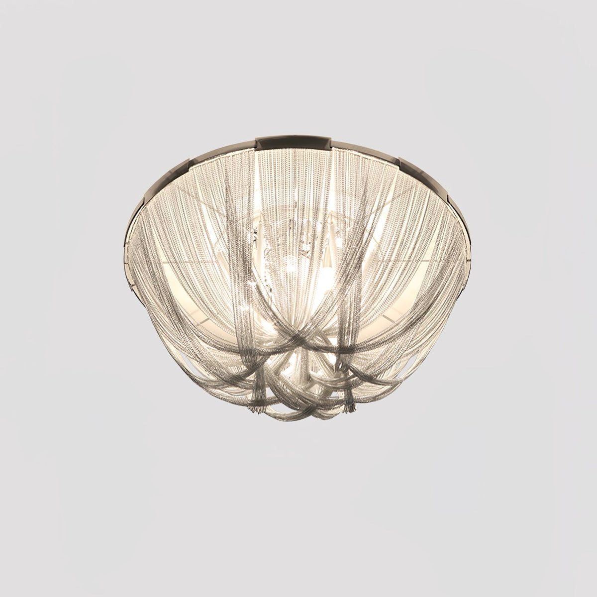Talj plafondlamp met ketting van aluminium en tassel in nikkel