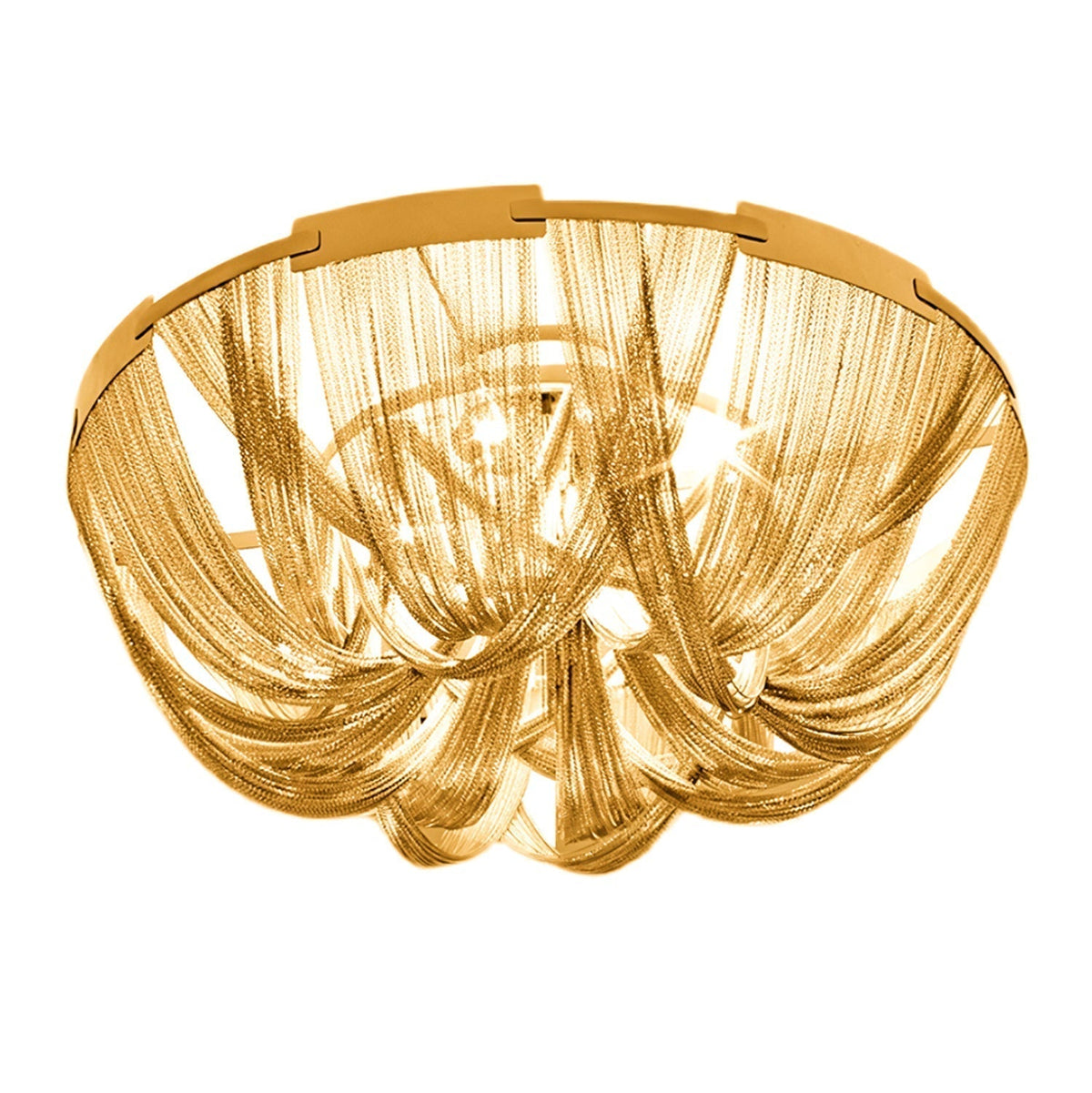 Talj plafondlamp met ketting van aluminium en tassel in nikkel