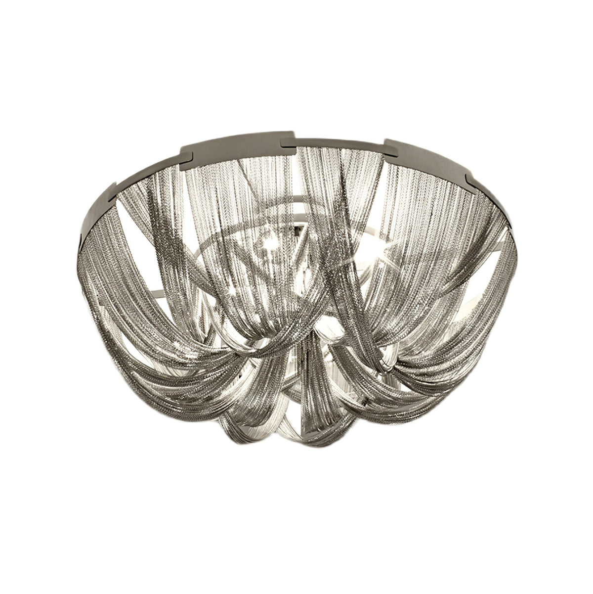 Talj plafondlamp met ketting van aluminium en tassel in nikkel