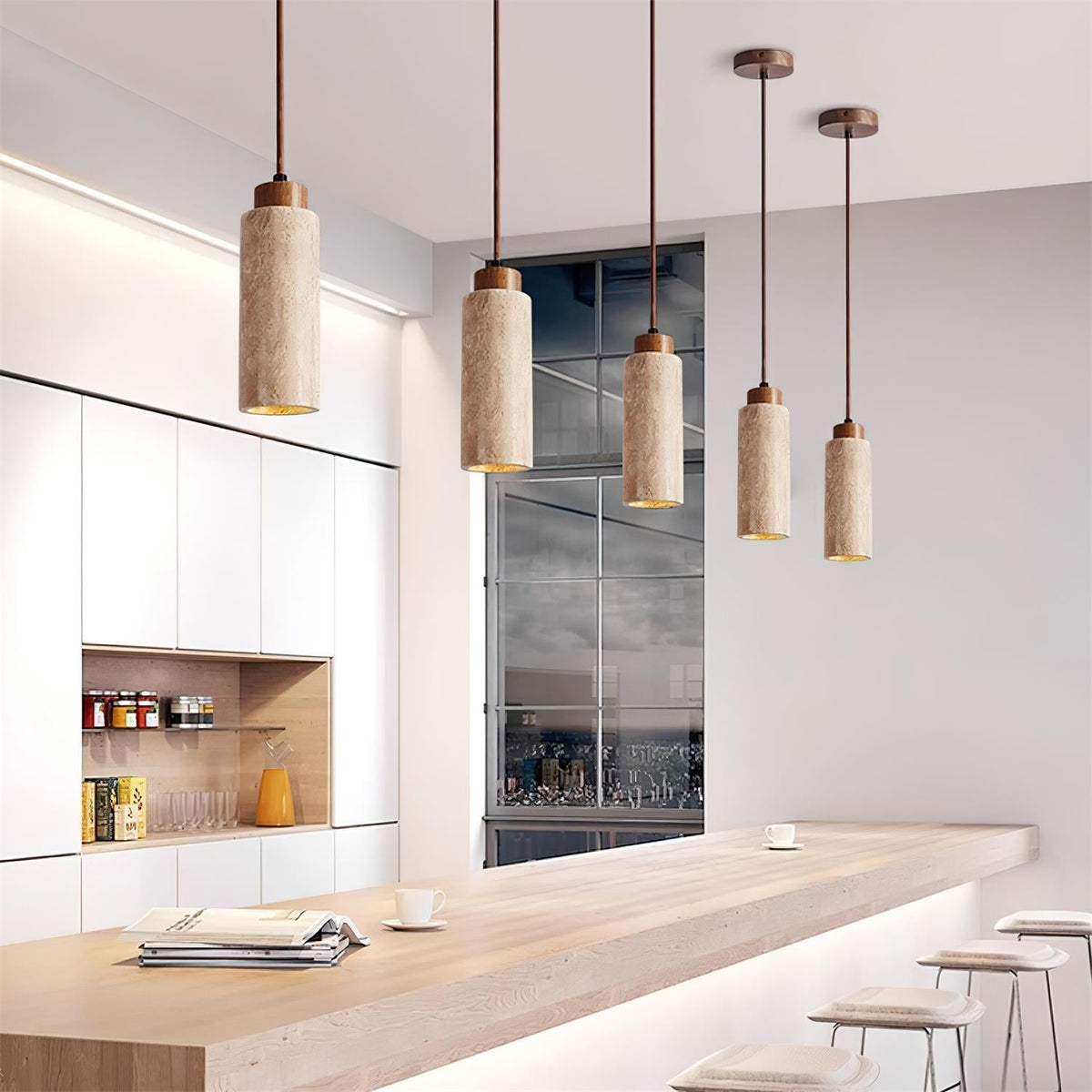 Nerova hanglamp travertin hout minimalistisch