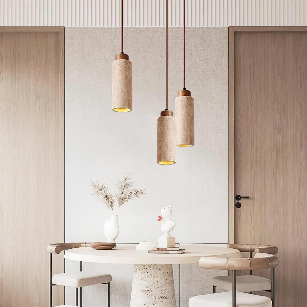 Nerova hanglamp travertin hout minimalistisch