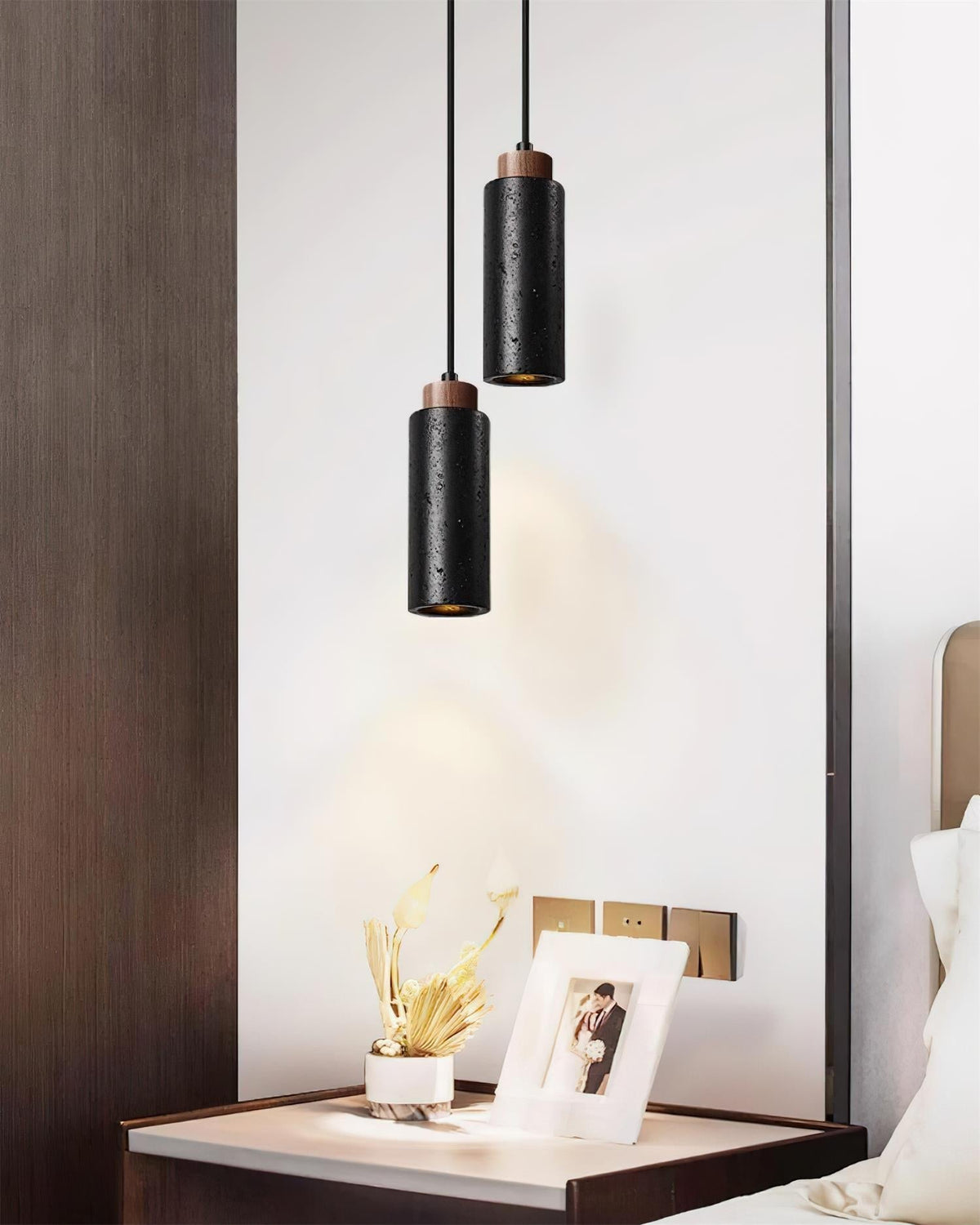 Nerova hanglamp travertin hout minimalistisch