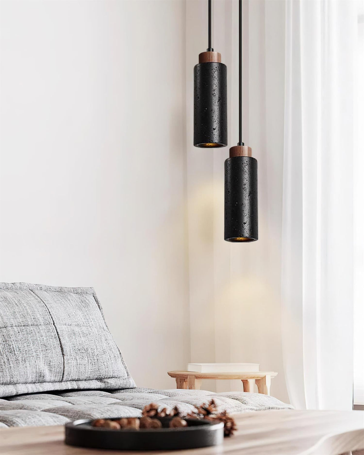 Nerova hanglamp travertin hout minimalistisch