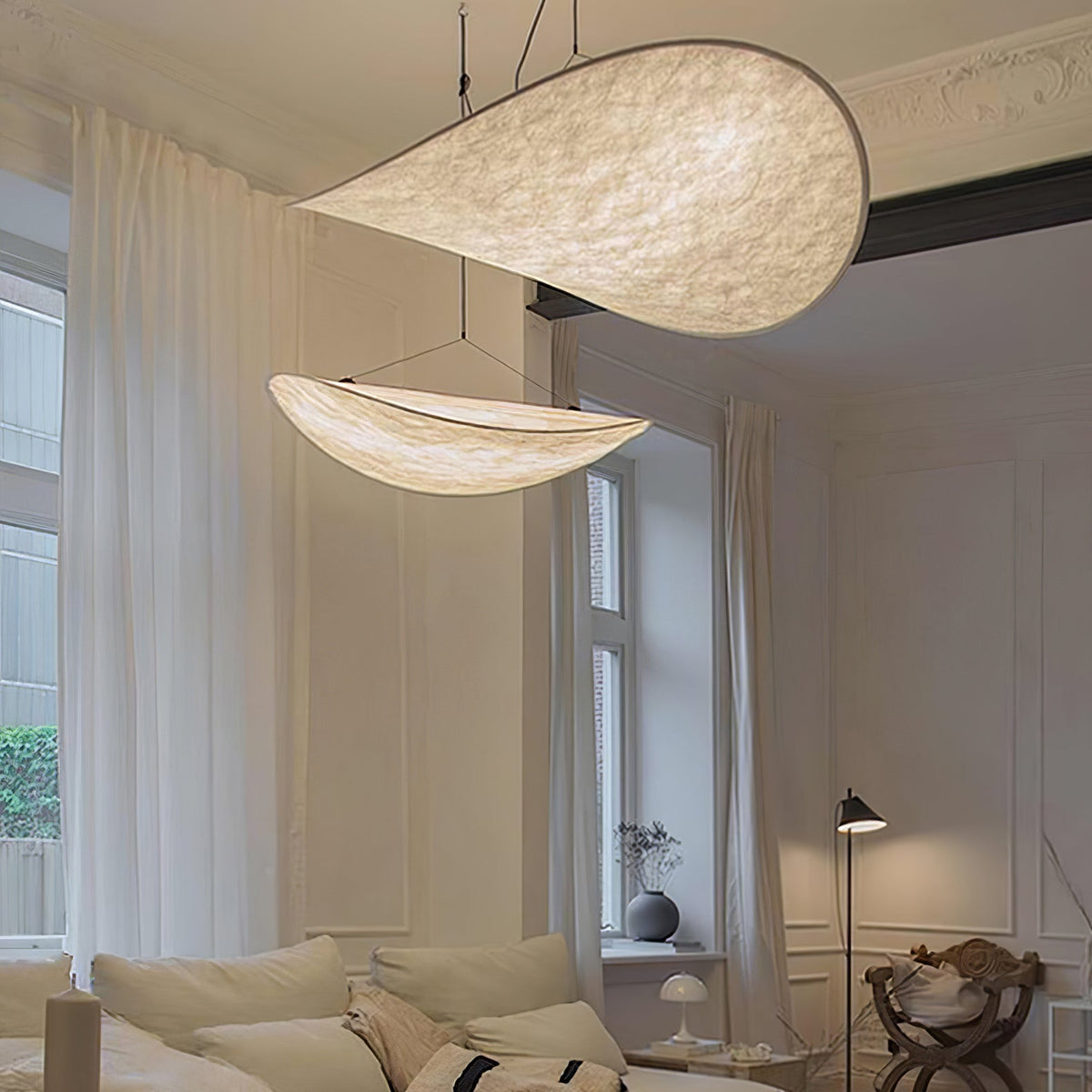 Larenol hanglamp van glas van papier en glasvezel