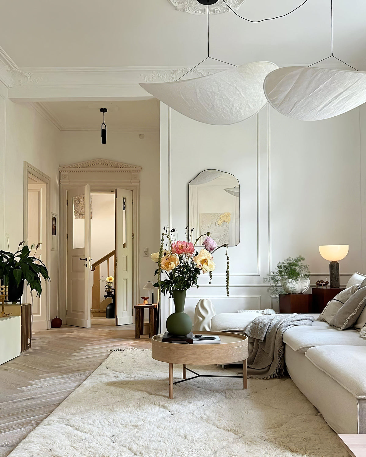 Larenol hanglamp van glas van papier en glasvezel
