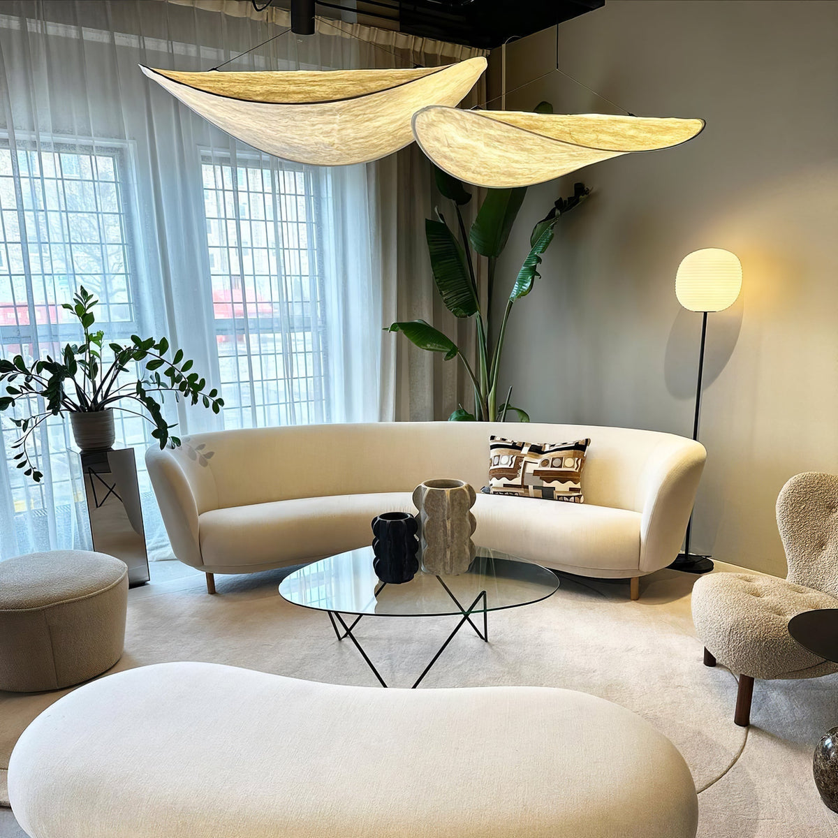 Larenol hanglamp van glas van papier en glasvezel