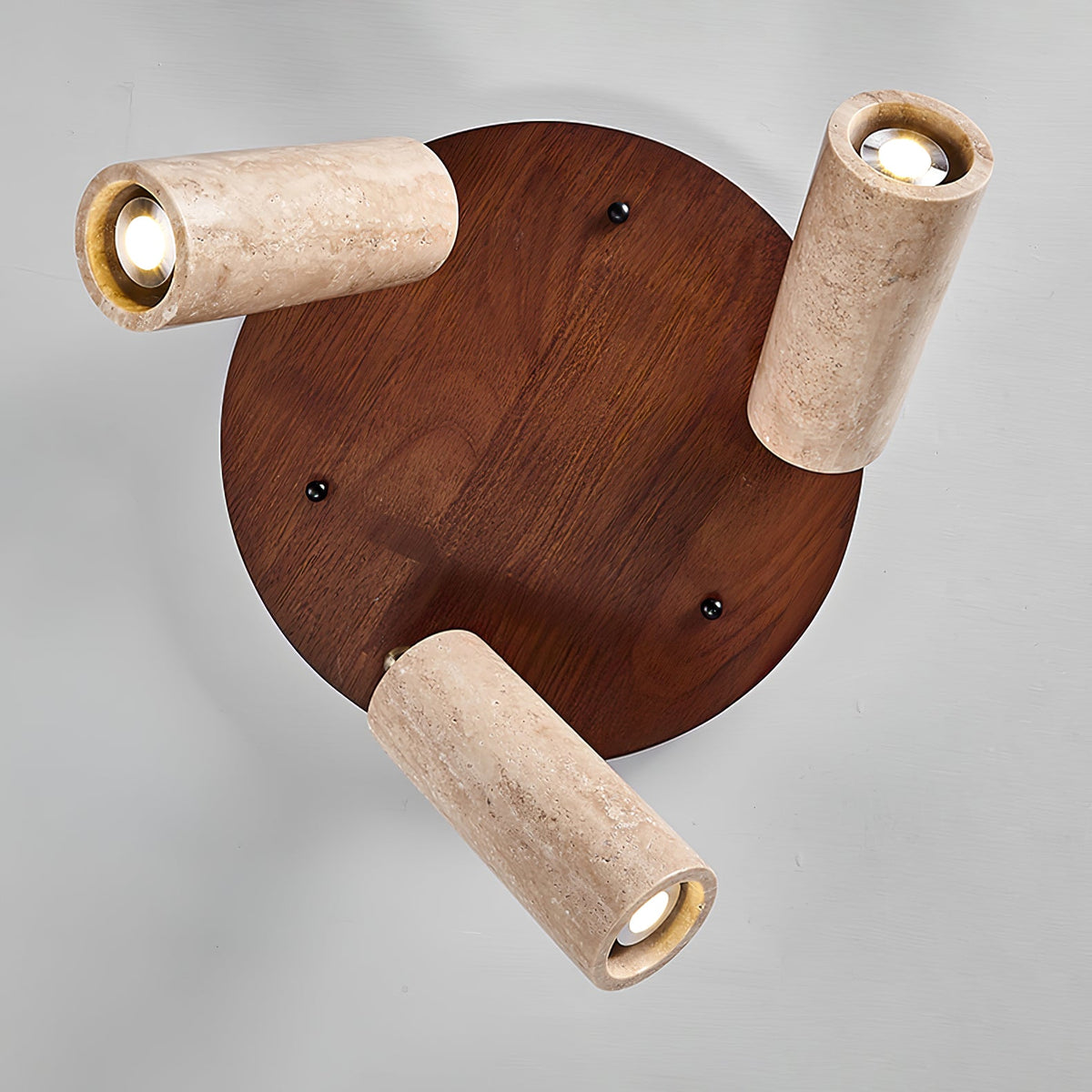 Zevenion meervoudige arm plafondlamp met walnoothout en geel travertin