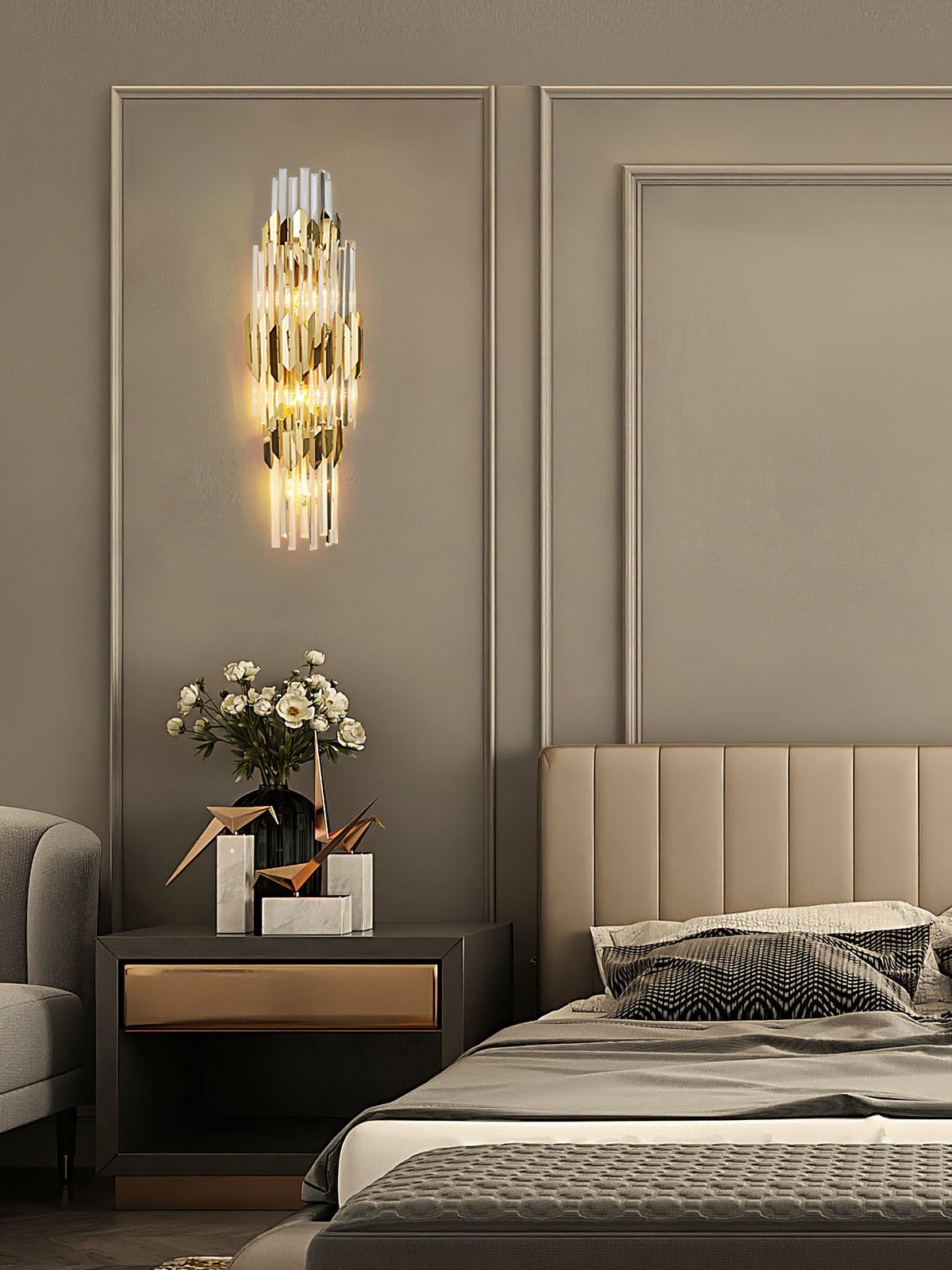 Elyoaria wandlamp met drie lagen kristal in Nordic-art stijl
