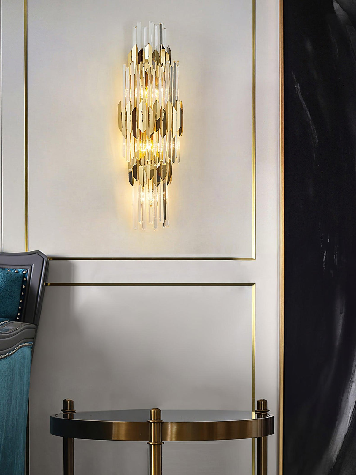 Elyoaria wandlamp met drie lagen kristal in Nordic-art stijl