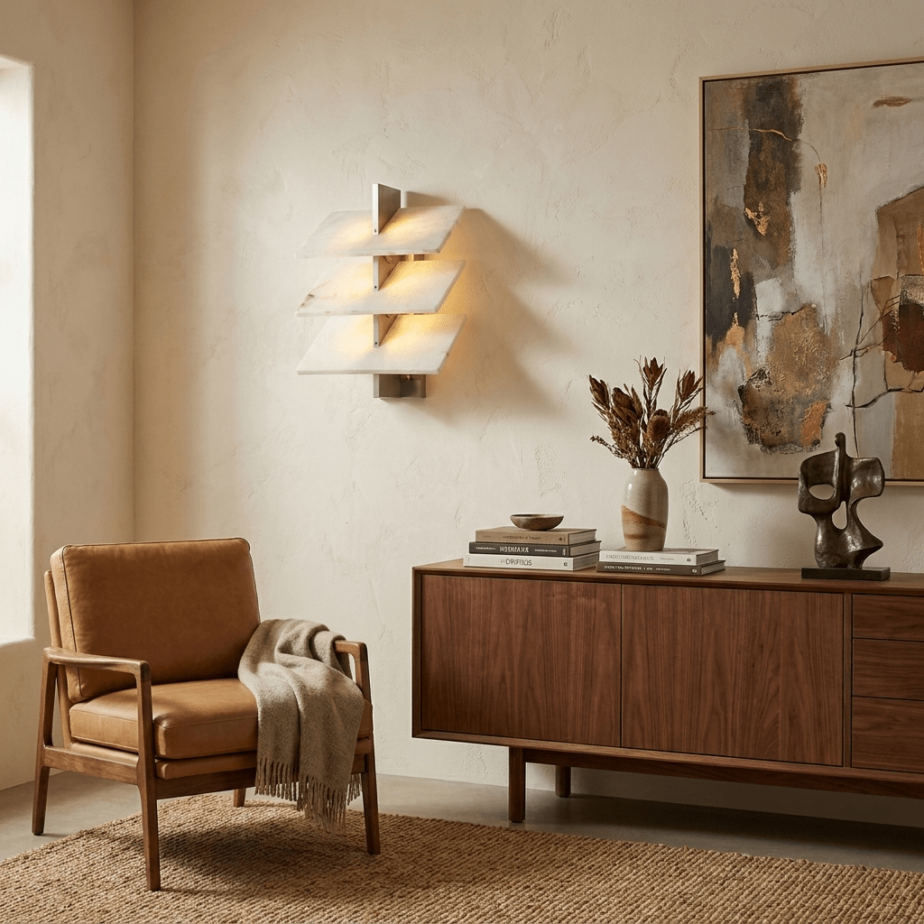 Tiered wandlamp in albast