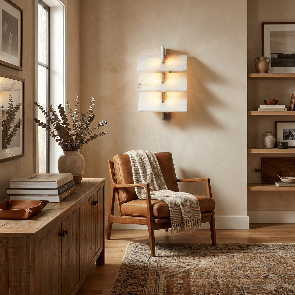Tiered wandlamp in albast