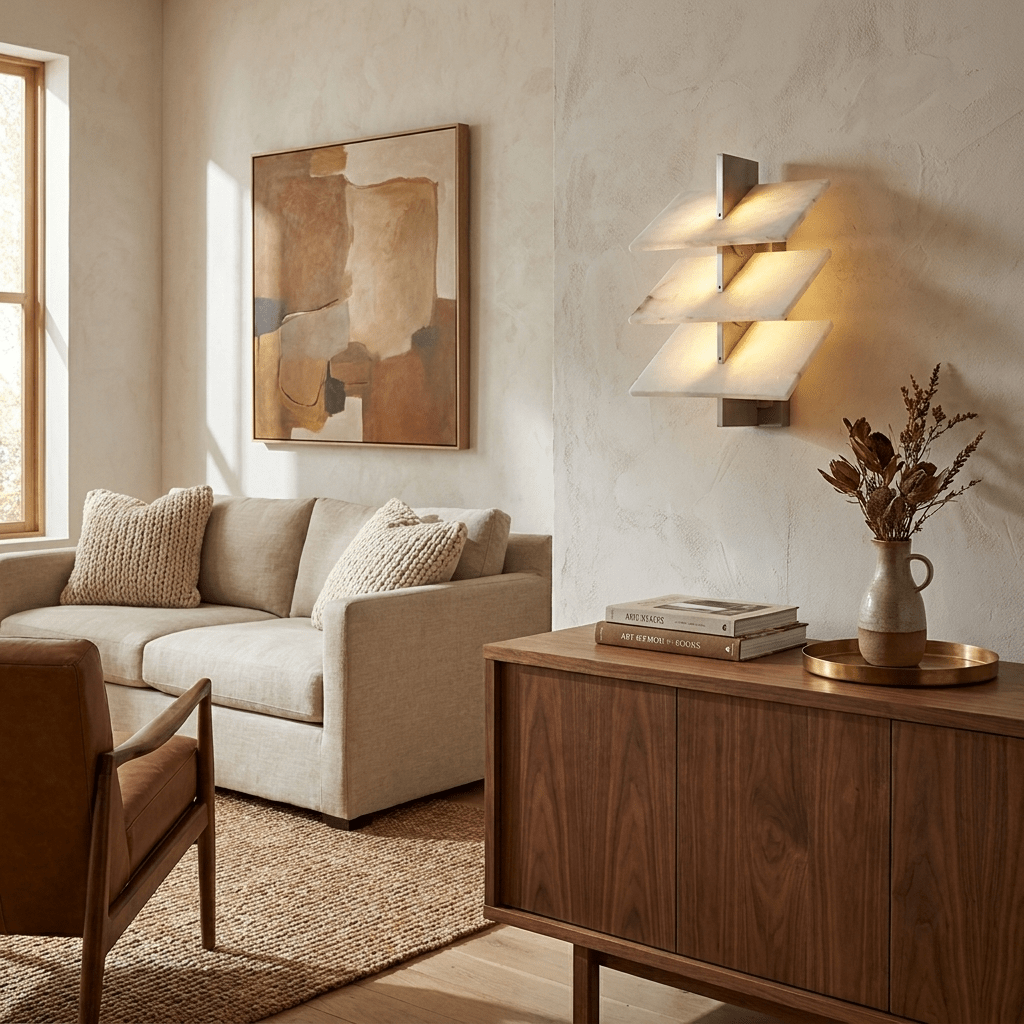 Tiered wandlamp in albast