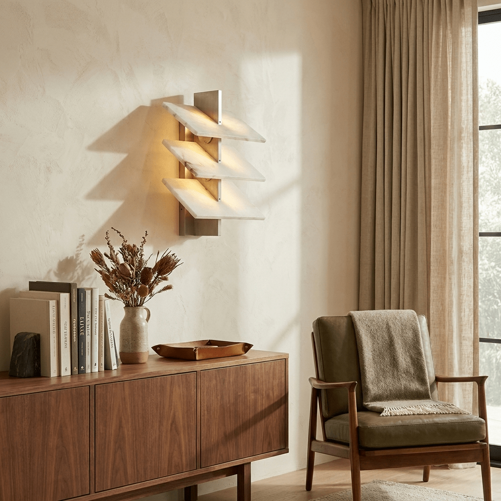 Tiered wandlamp in albast