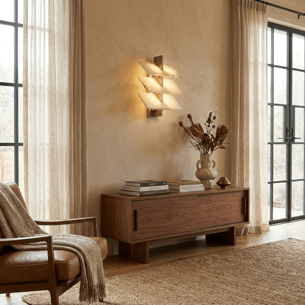 Tiered wandlamp in albast