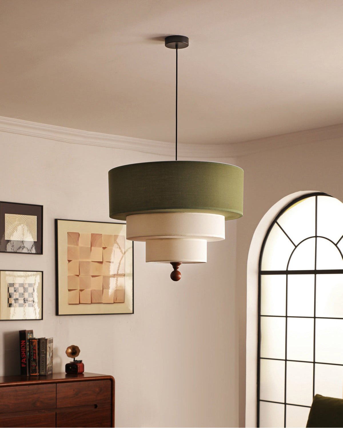 Calderin hanglamp met drie lagen van stoffen