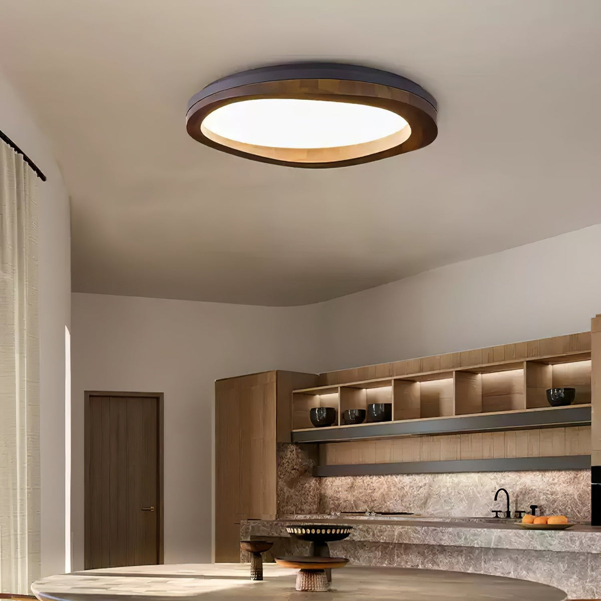 Artalis walnoothout vlakke plafondlamp