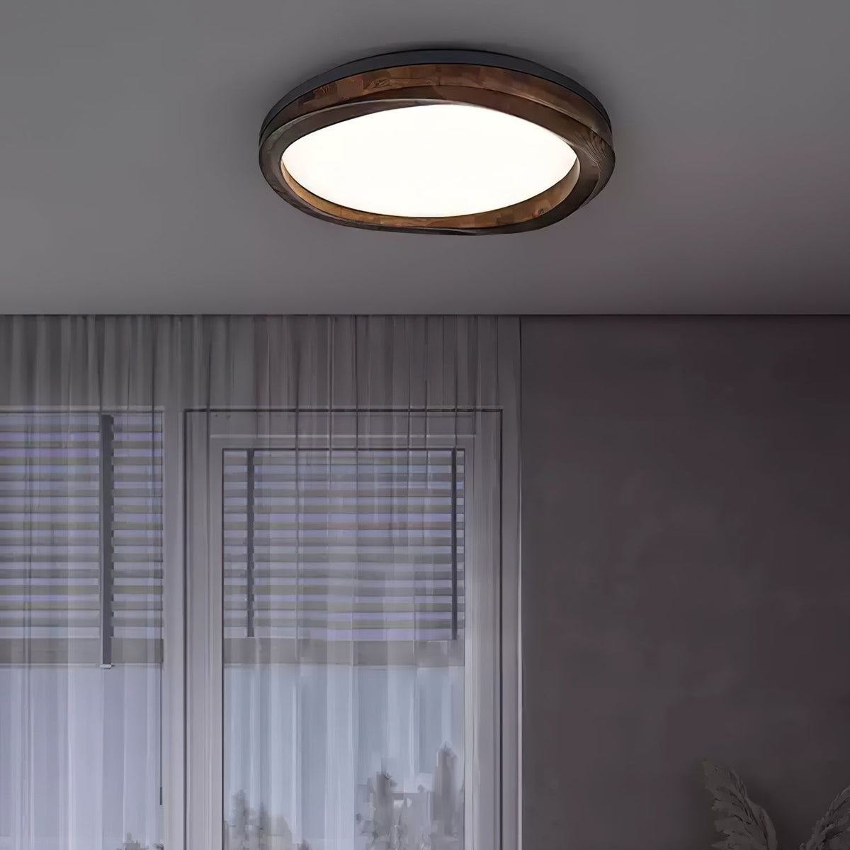 Artalis walnoothout vlakke plafondlamp