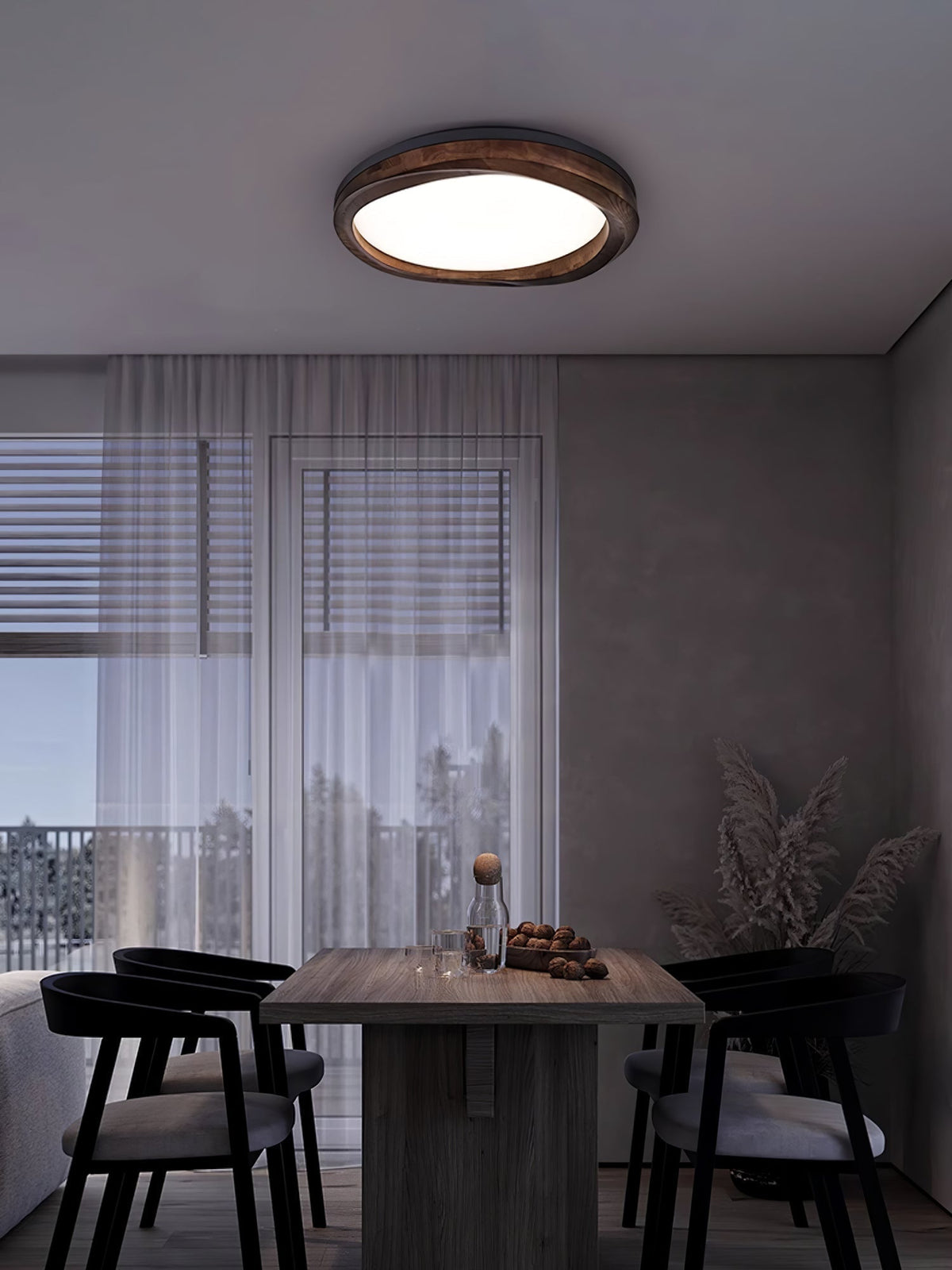 Artalis walnoothout vlakke plafondlamp