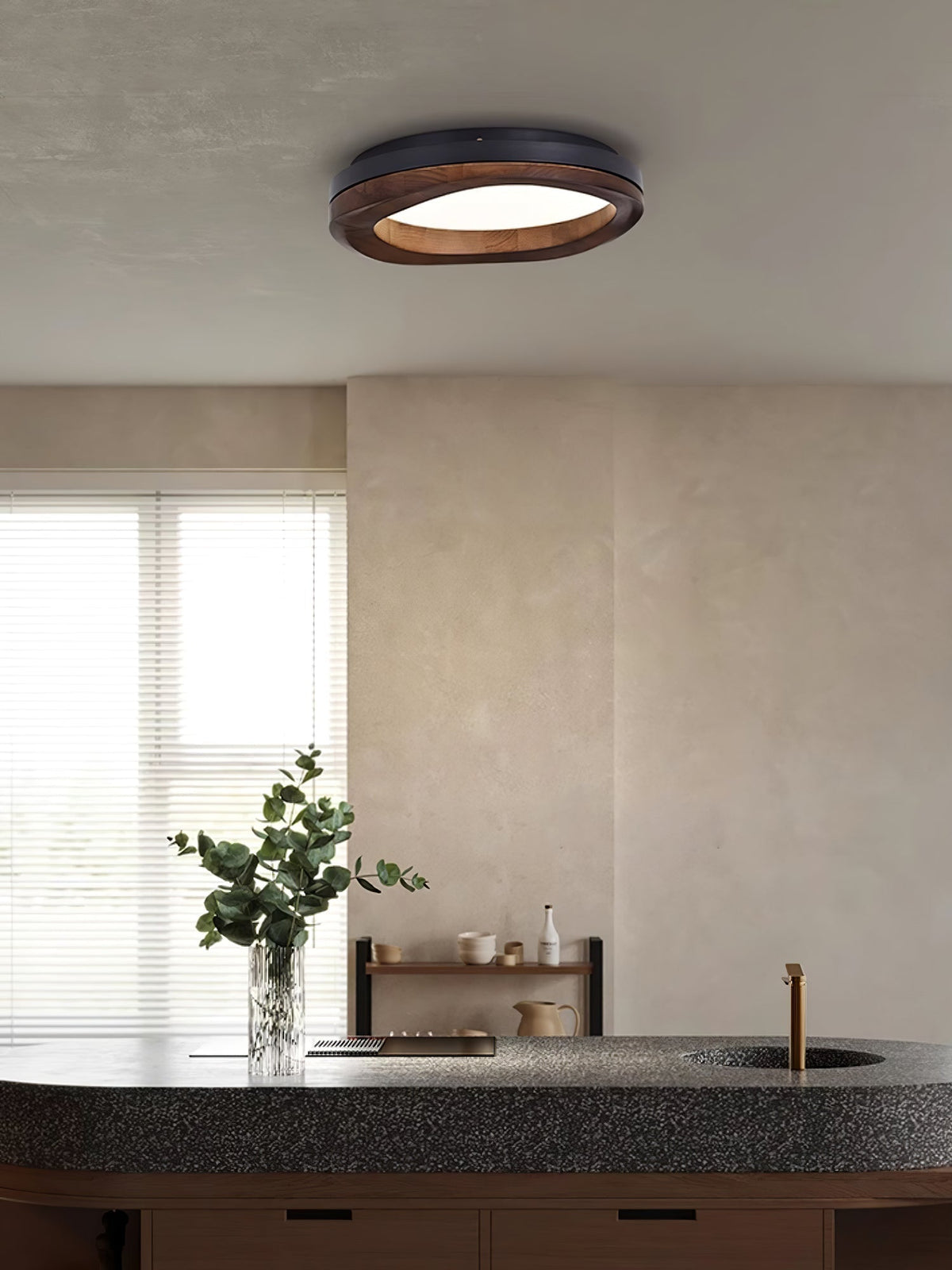 Artalis walnoothout vlakke plafondlamp
