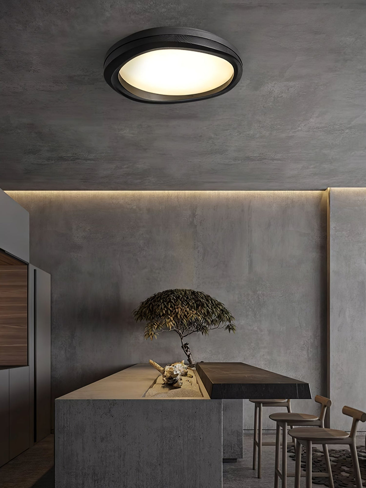 Artalis walnoothout vlakke plafondlamp