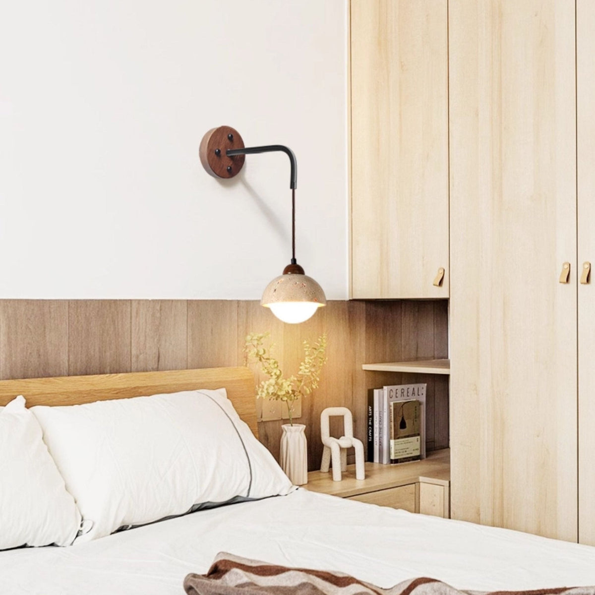 travertin wandlamp met zwenkarm