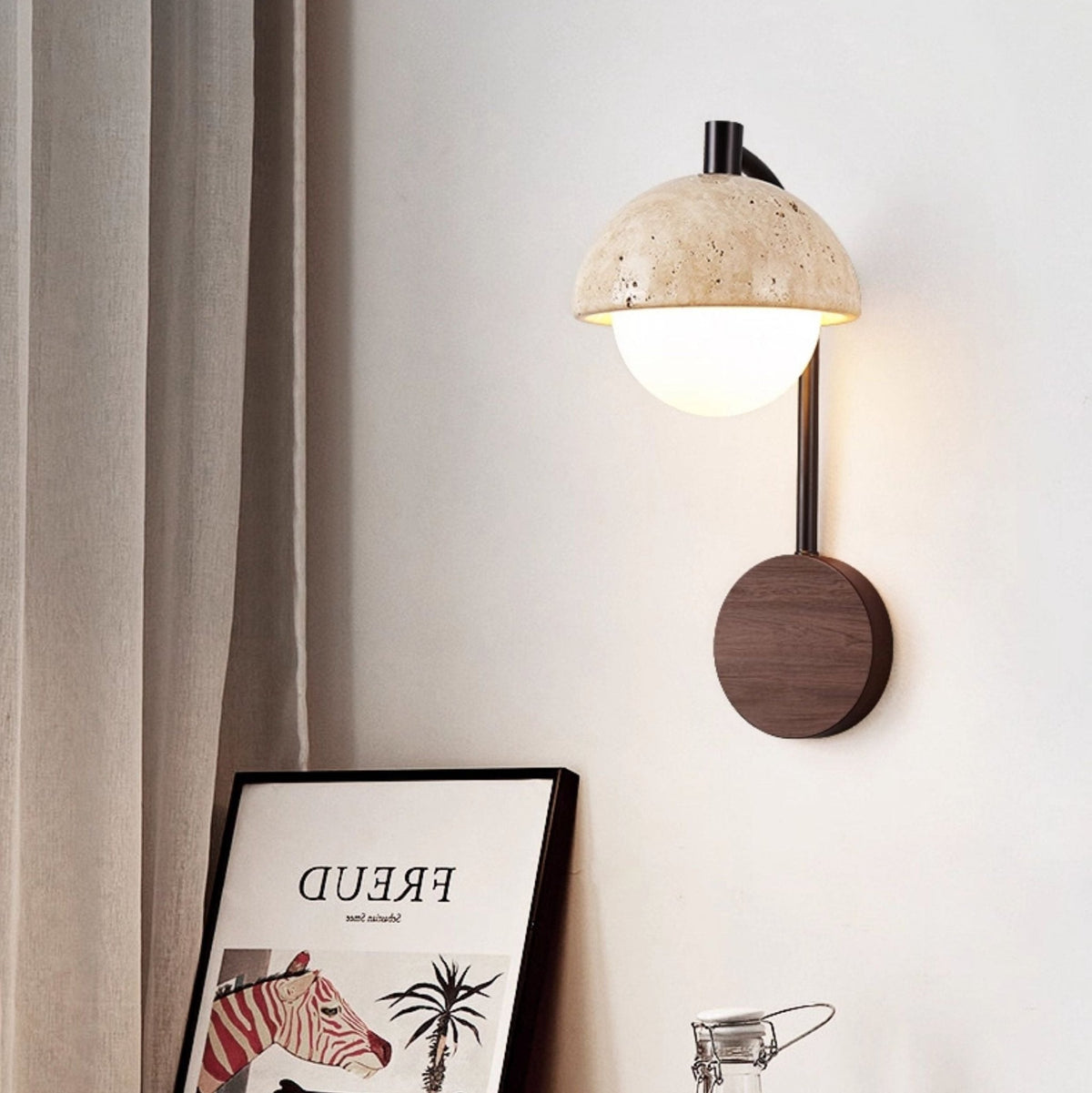 travertin wandlamp met zwenkarm