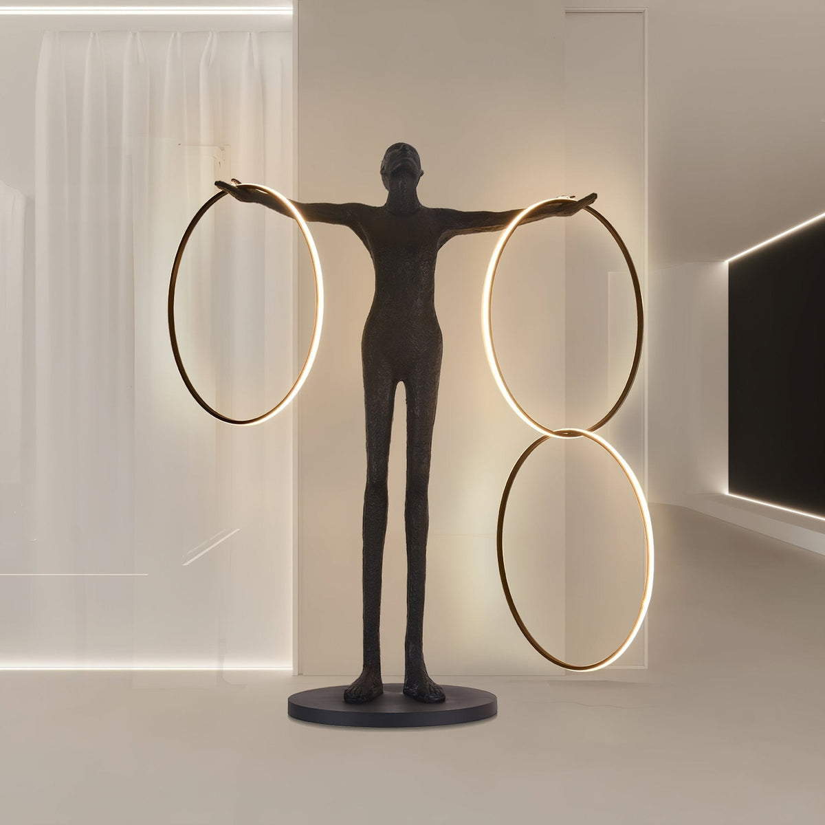 Eclipsa Dual-Ring Sculptural Zwart vloerlamp