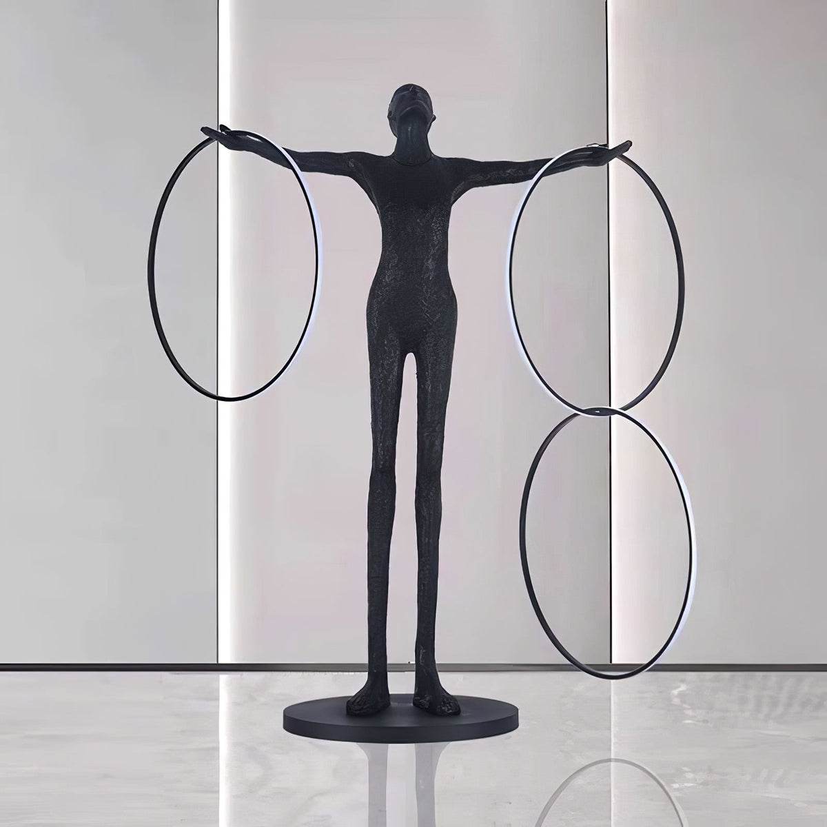 Eclipsa Dual-Ring Sculptural Zwart vloerlamp