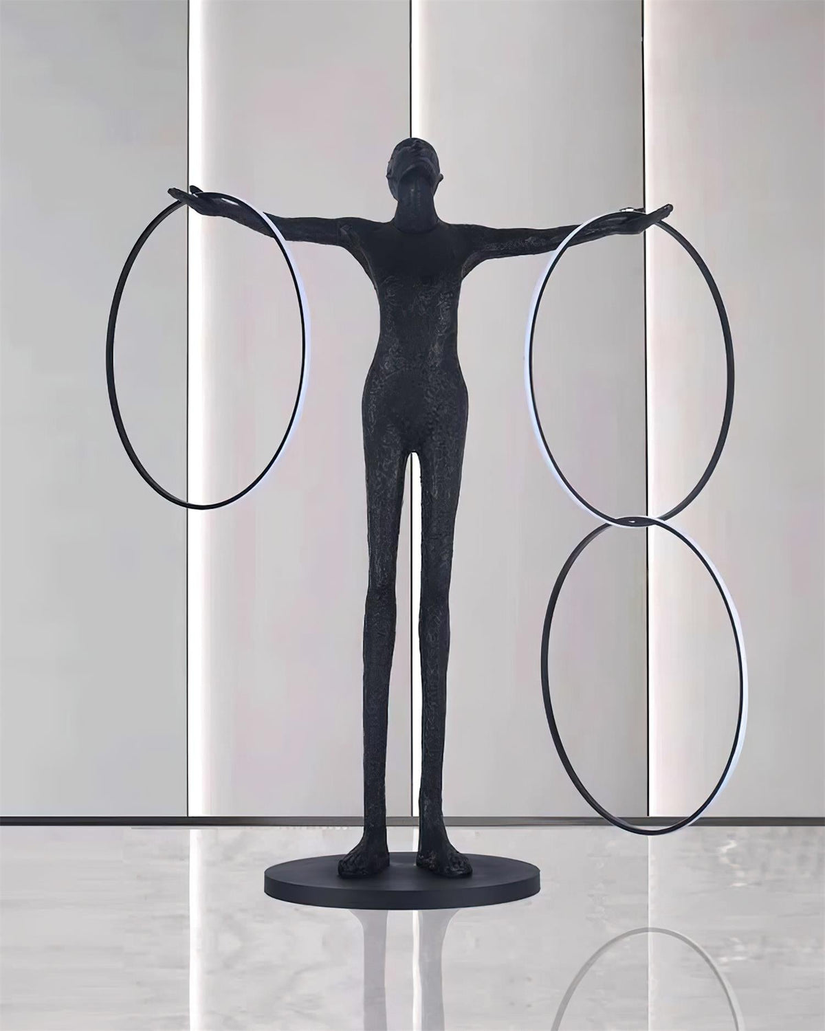 Eclipsa Dual-Ring Sculptural Zwart vloerlamp