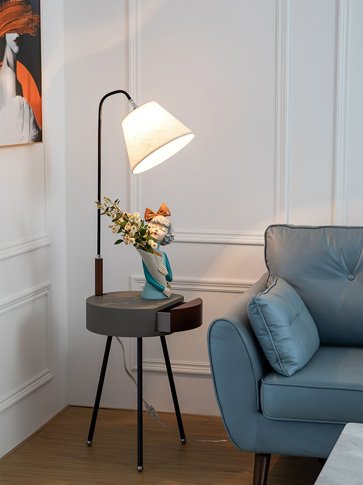 Lumo driepoot vloerlamp van linnen