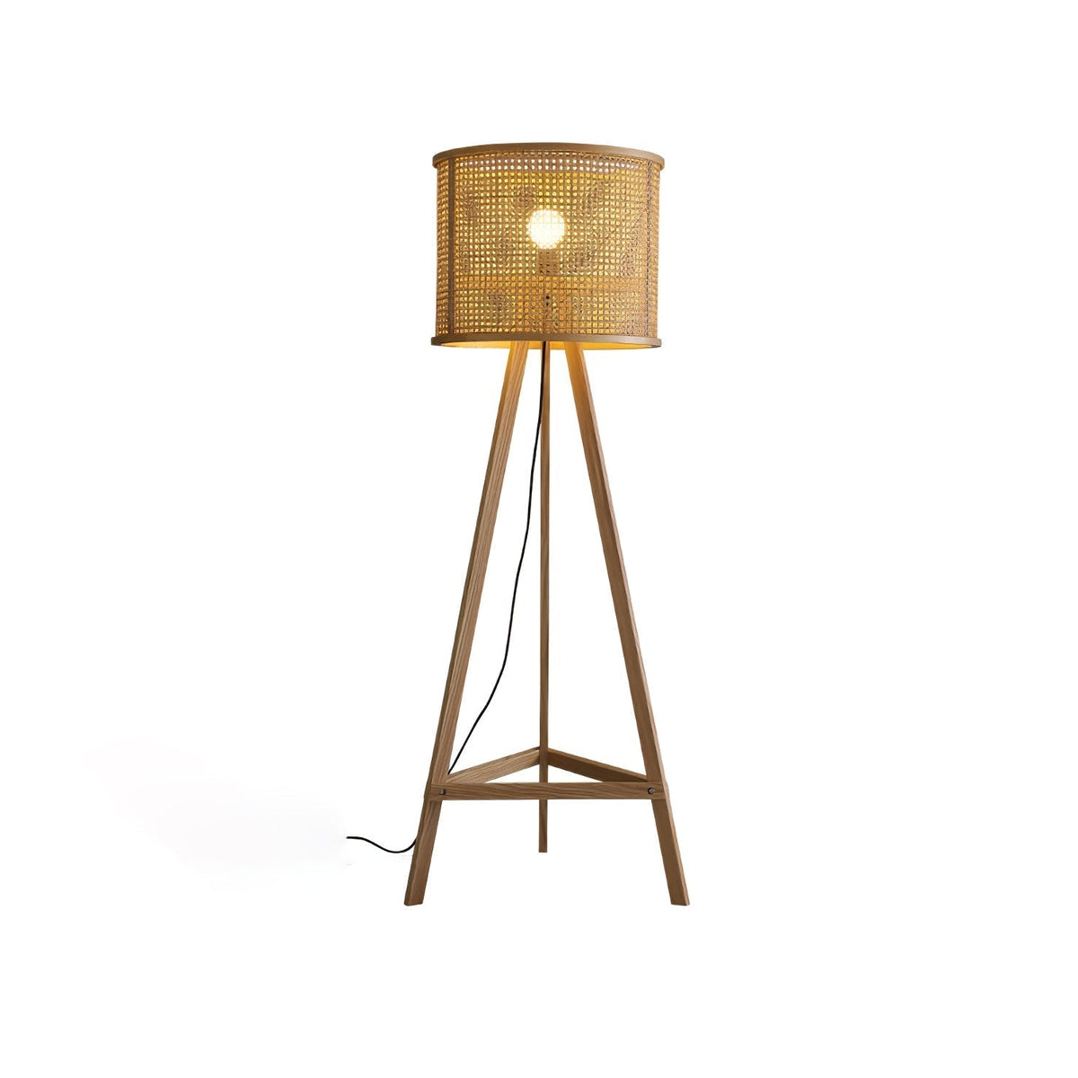 Olsolyra rotan geweven vloerlamp met driepoot en houten frame