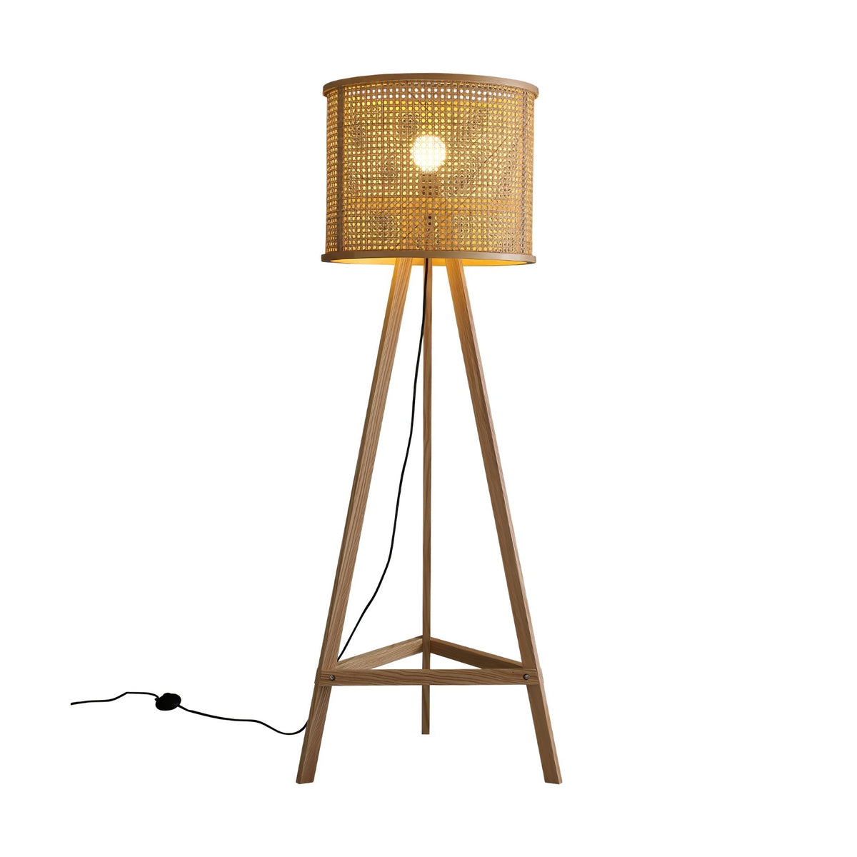 Olsolyra rotan geweven vloerlamp met driepoot en houten frame