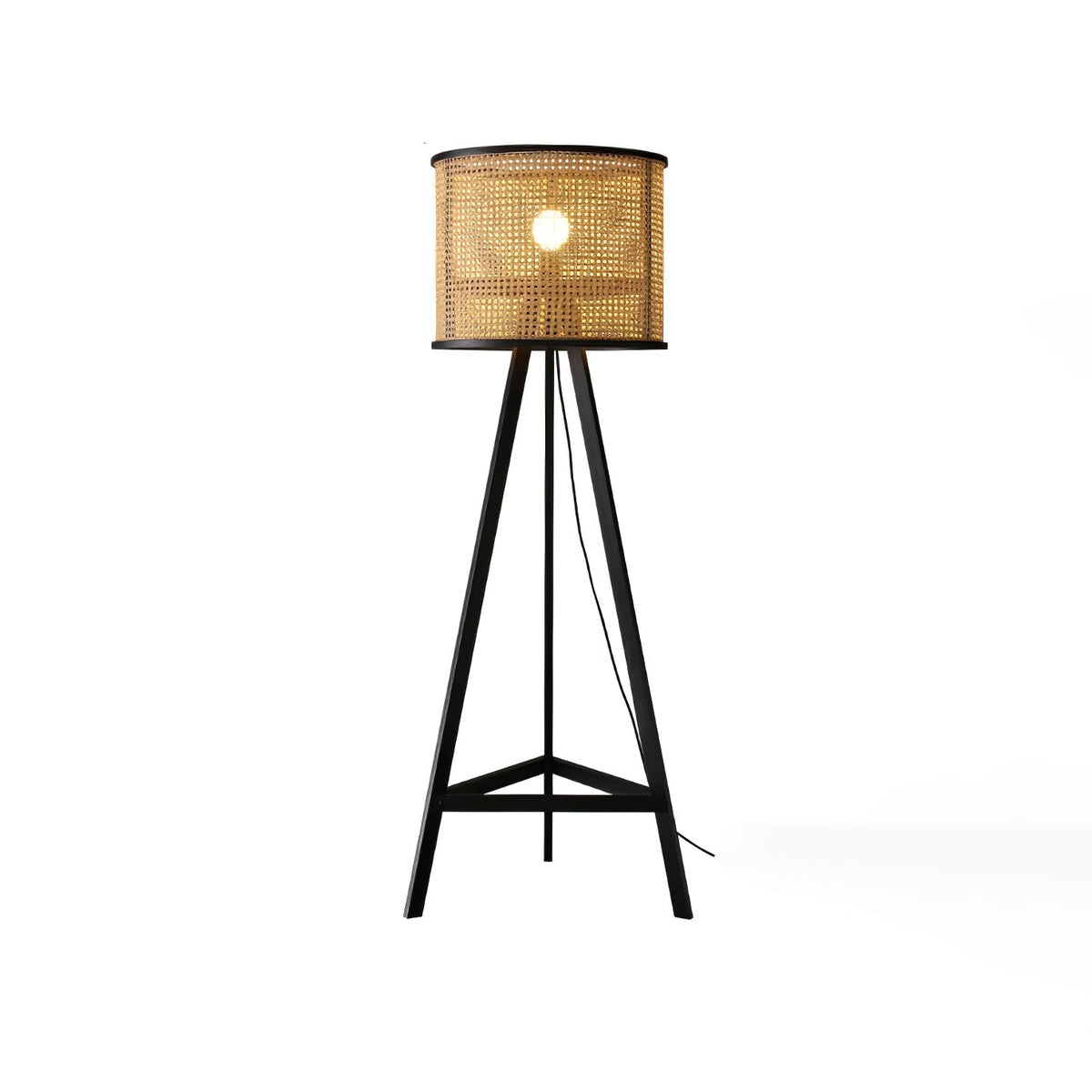 Olsolyra rotan geweven vloerlamp met driepoot en houten frame