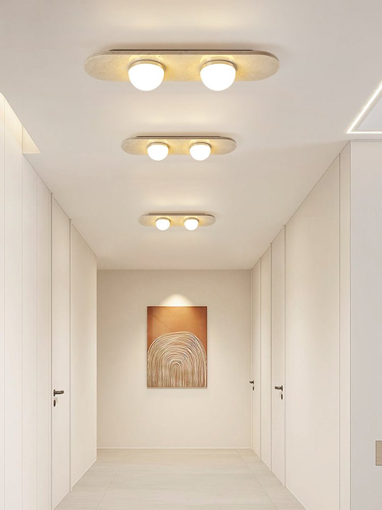 Ivan plafondlamp met drie balken in geel travertin