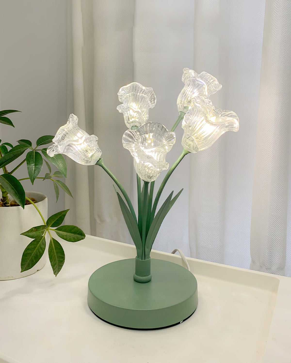 Aurdoril whimsical tafellamp met groene bloem van glas