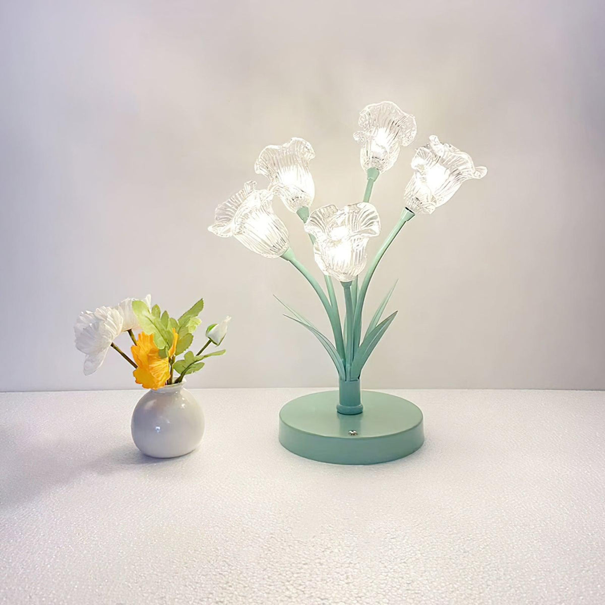 Aurdoril whimsical tafellamp met groene bloem van glas