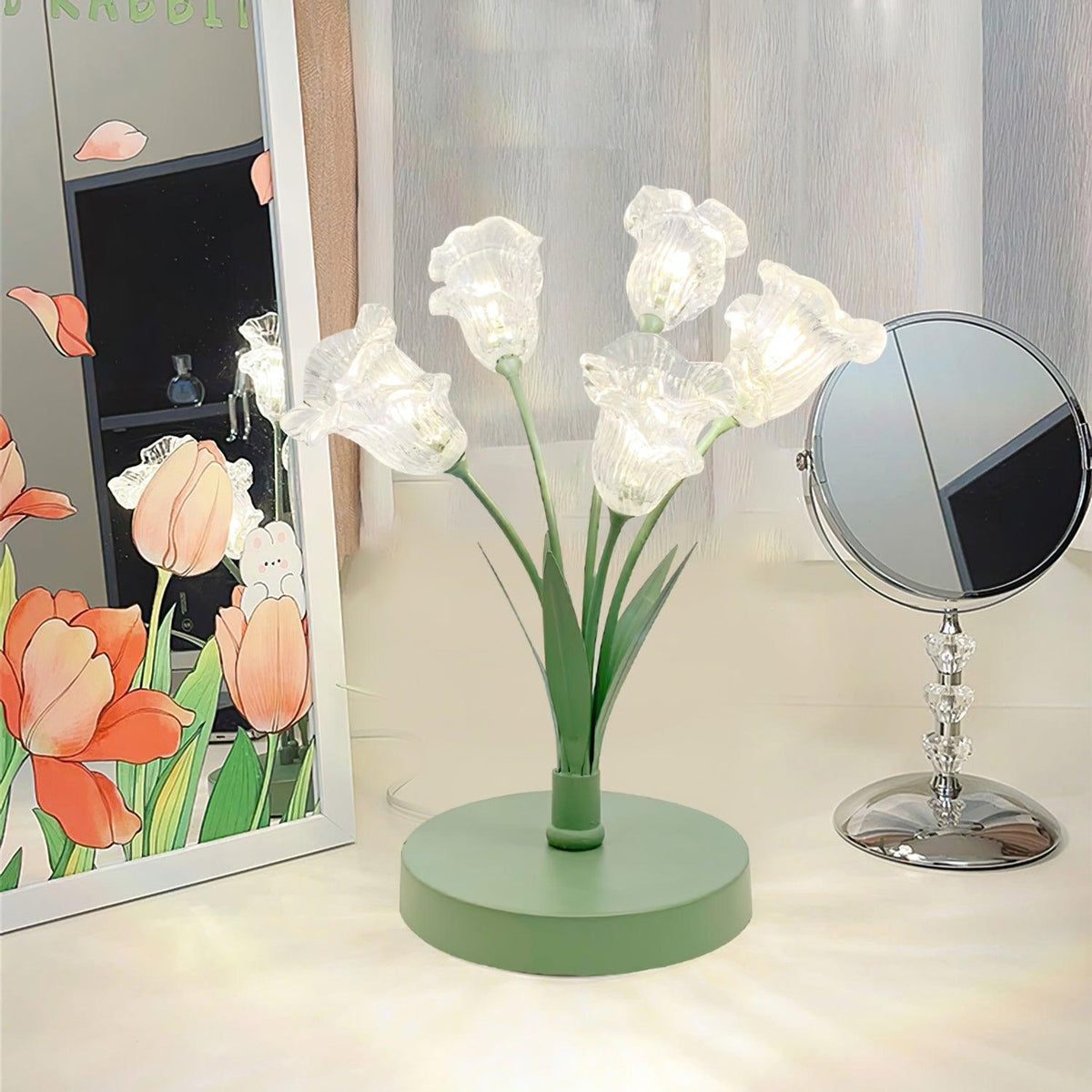 Aurdoril whimsical tafellamp met groene bloem van glas
