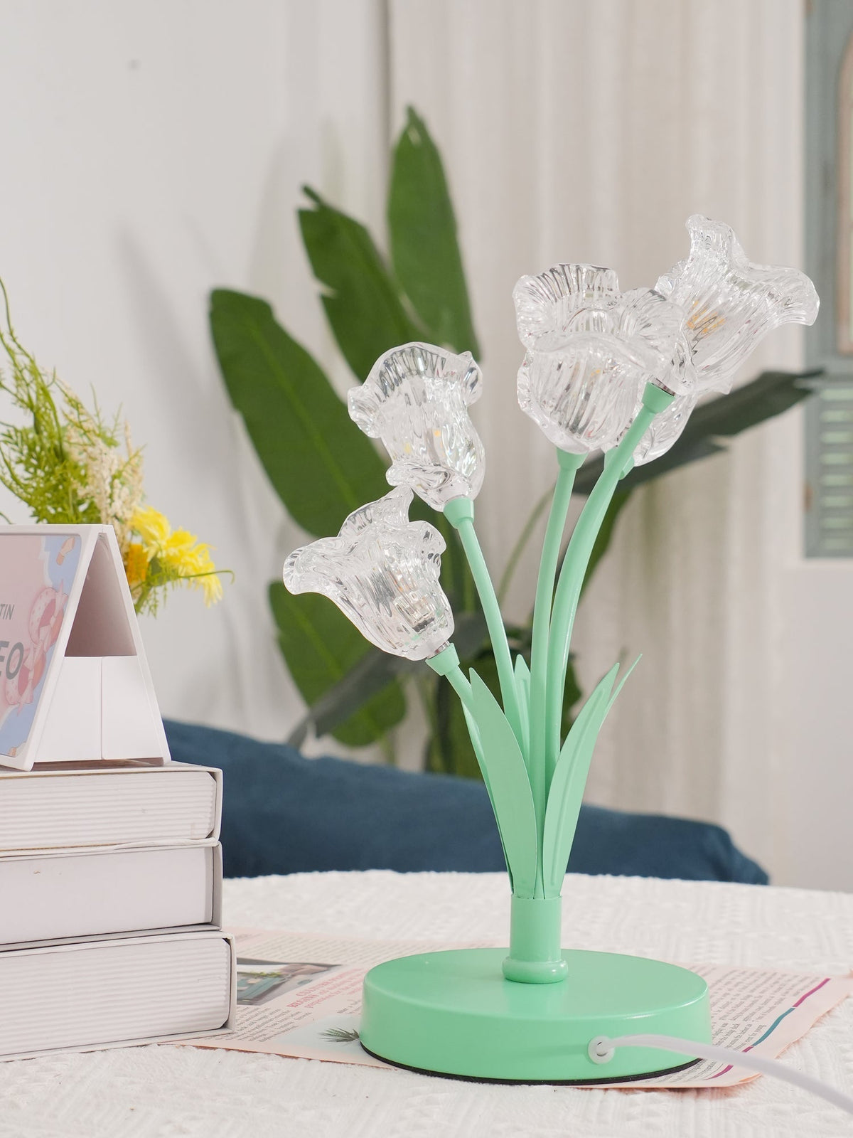 Aurdoril whimsical tafellamp met groene bloem van glas