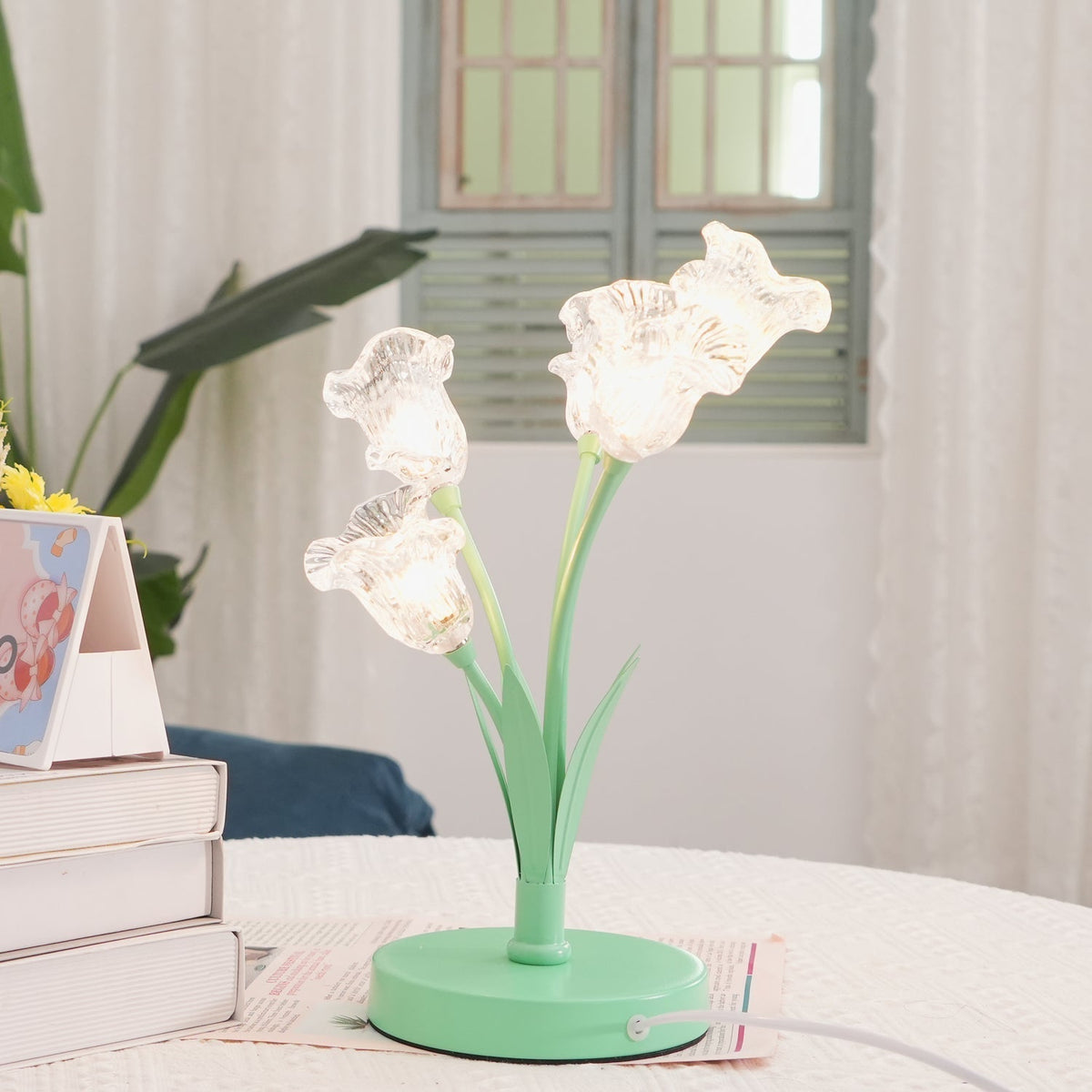 Aurdoril whimsical tafellamp met groene bloem van glas