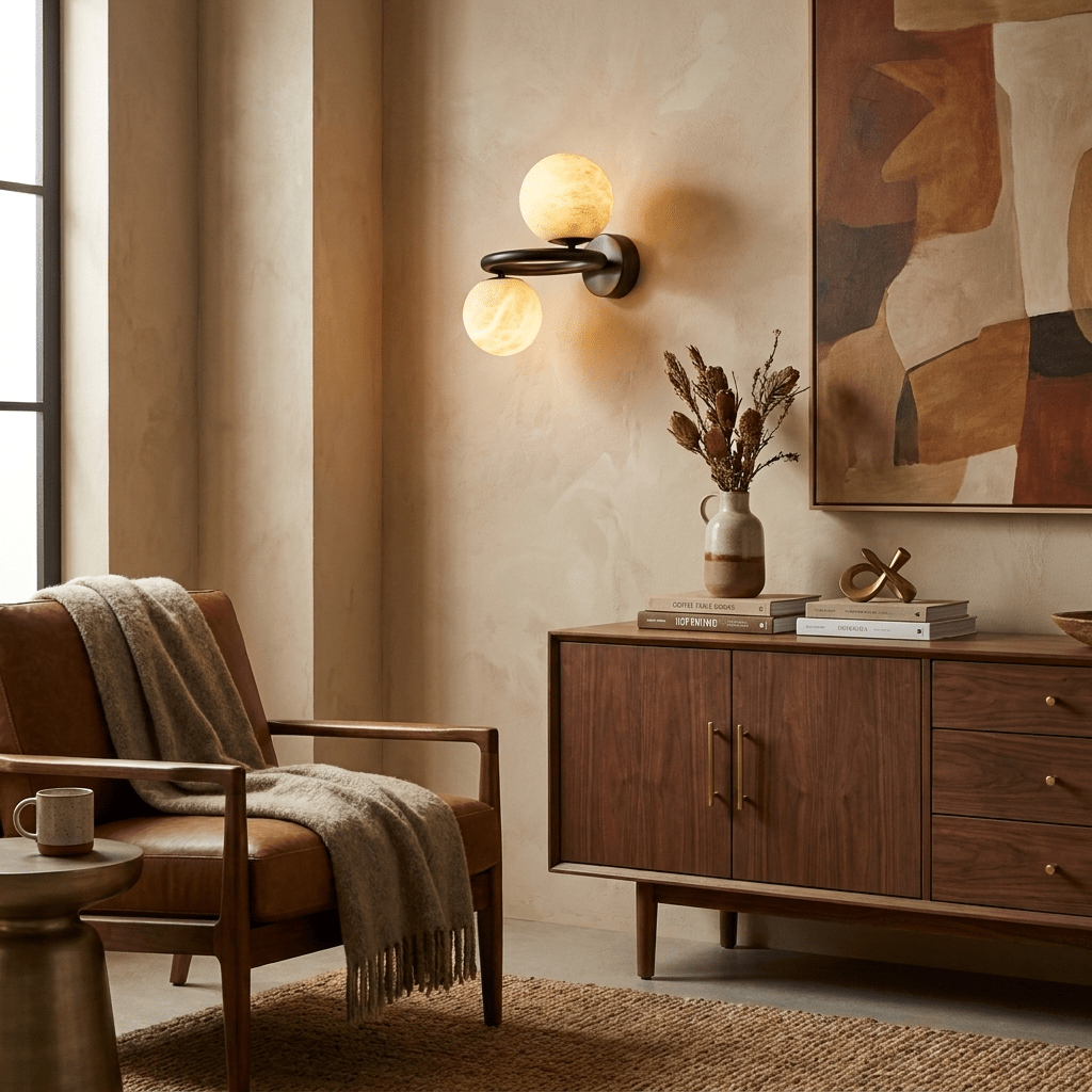 Two bollen albasten wandlamp